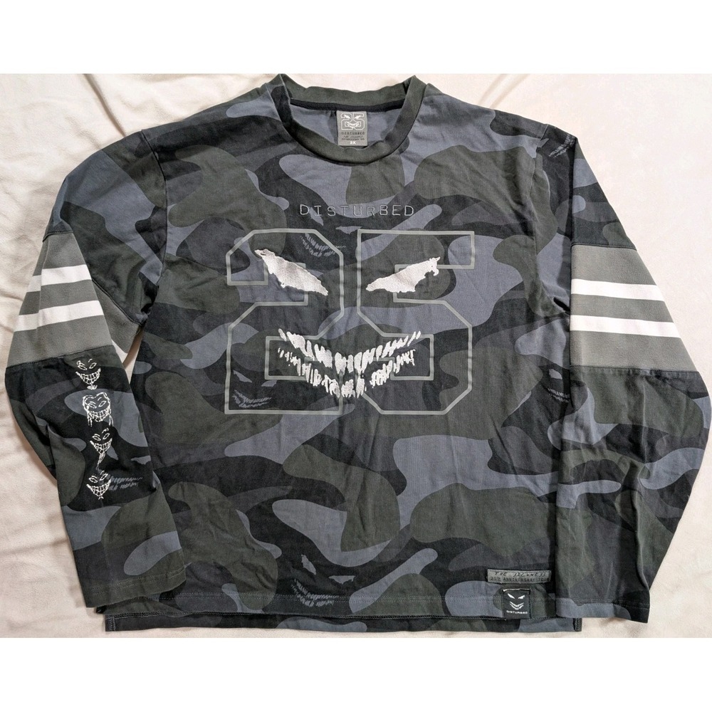 Disturbed Shirt 25th Anniversary Tour Jersey Style Crew Neck Camo Sweatshirt XXL